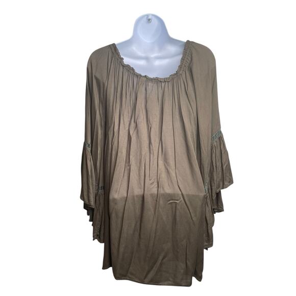 Elan Womens Olive Green Bell Sleeve Boho Top One Size Flowy Neutral Hippie Indie - Picture 2 of 11